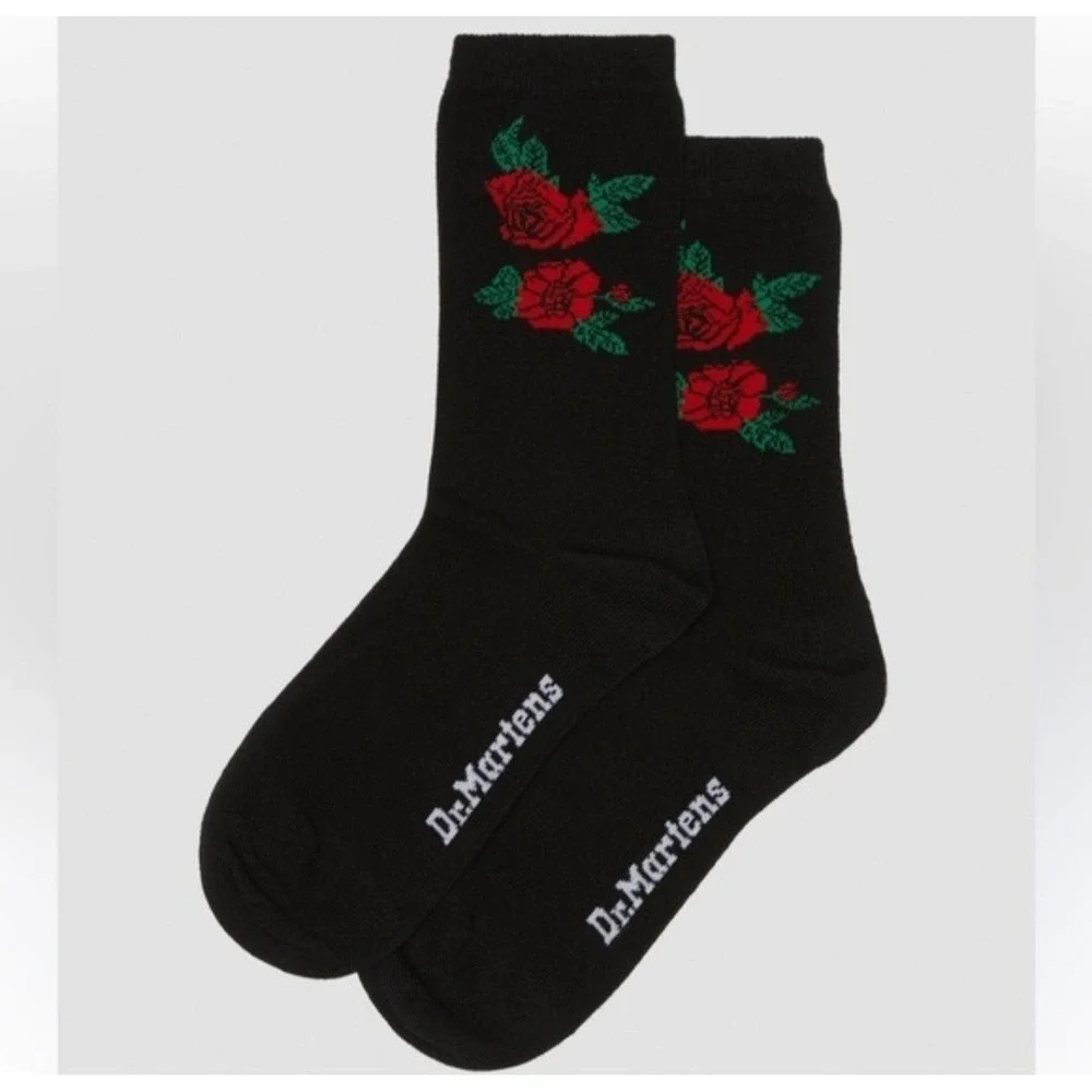2-Pairs Dr. Martens Vonda Short Socks Women's Size‎ M/L Black Floral Print